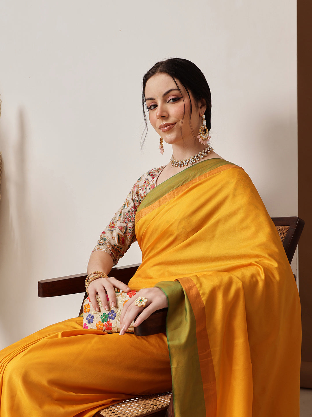 Hiral Fashion Mustard Banarasi Art Silk Solid Saree | Swadesiicart