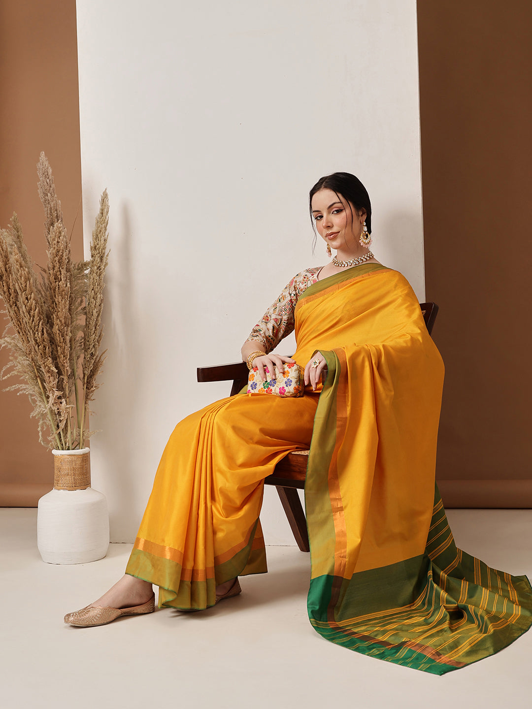 Hiral Fashion Mustard Banarasi Art Silk Solid Saree | Swadesiicart