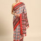 White Silk Blend Digital Print Patola Saree with Unstitched Blouse - Hiral Fashion | Swadesiicart
