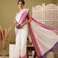 Hiral Fashion White Banarasi Soft Silk Solid Saree | Swadesiicart