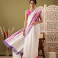 Hiral Fashion White Banarasi Soft Silk Solid Saree | Swadesiicart