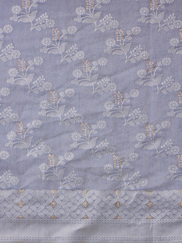 Gray Cotton Woven Zari Design Floral Saree with Unstitched Blouse - Hiral Fashion | Swadesiicart