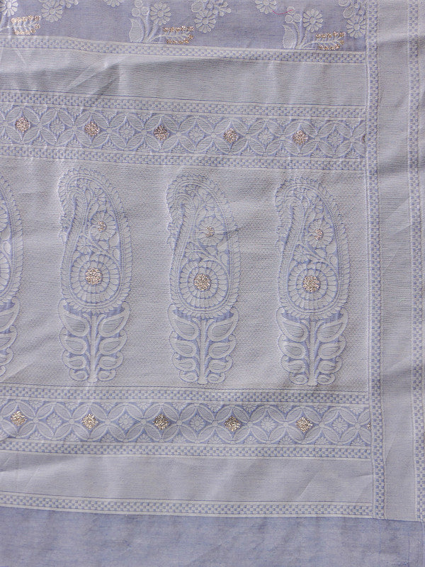 Gray Cotton Woven Zari Design Floral Saree with Unstitched Blouse - Hiral Fashion | Swadesiicart