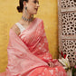 Peach Cotton Woven Zari Design Floral Saree with Unstitched Blouse - Hiral Fashion | Swadesiicart