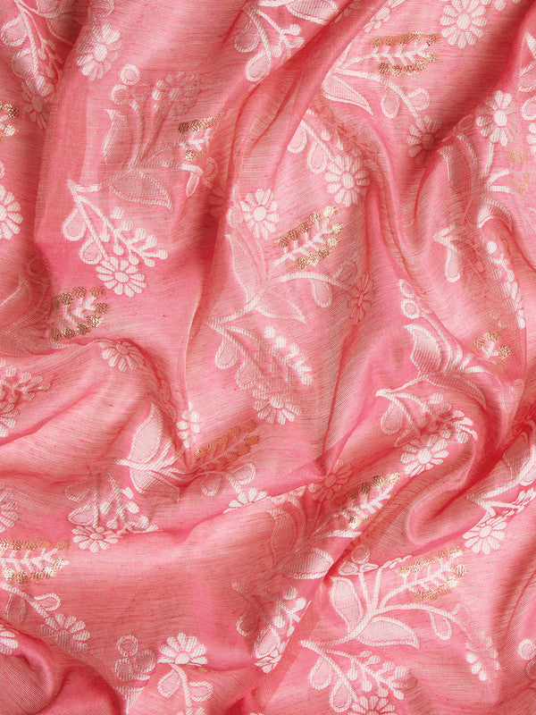 Peach Cotton Woven Zari Design Floral Saree with Unstitched Blouse - Hiral Fashion | Swadesiicart