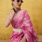 Pink Cotton Woven Zari Design Floral Saree with Unstitched Blouse - Hiral Fashion | Swadesiicart