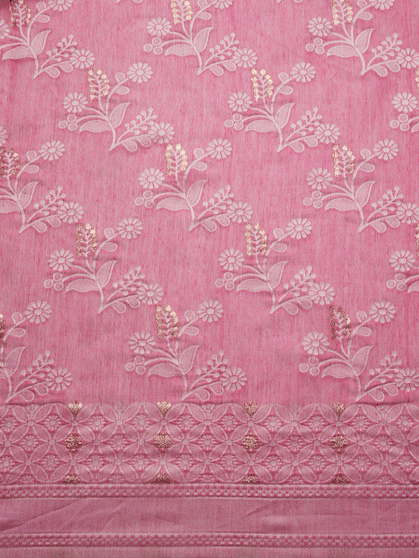 Pink Cotton Woven Zari Design Floral Saree with Unstitched Blouse - Hiral Fashion | Swadesiicart