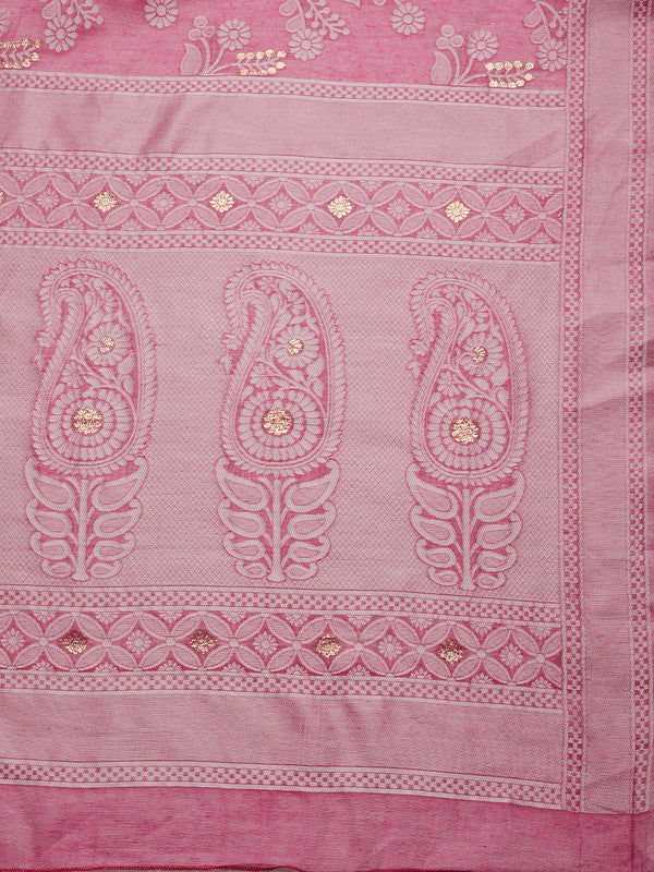 Pink Cotton Woven Zari Design Floral Saree with Unstitched Blouse - Hiral Fashion | Swadesiicart