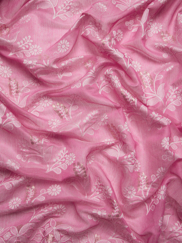 Pink Cotton Woven Zari Design Floral Saree with Unstitched Blouse - Hiral Fashion | Swadesiicart