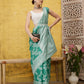Turquoise Cotton Woven Zari Design Floral Saree with Unstitched Blouse - Hiral Fashion | Swadesiicart
