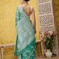 Turquoise Cotton Woven Zari Design Floral Saree with Unstitched Blouse - Hiral Fashion | Swadesiicart