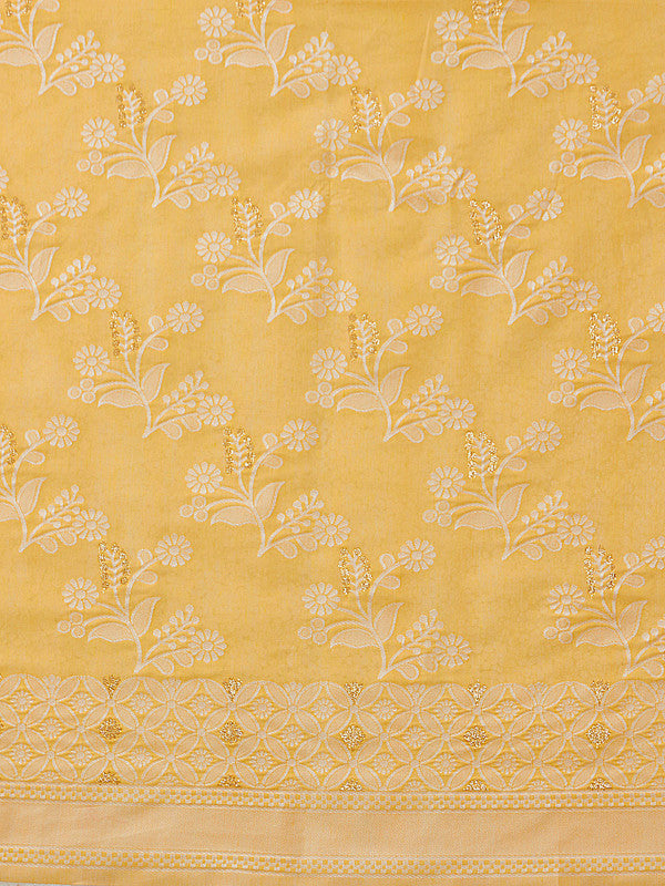 Yellow Cotton Woven Zari Design Floral Saree with Unstitched Blouse - Hiral Fashion | Swadesiicart