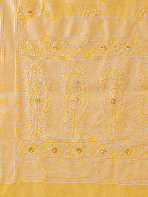 Yellow Cotton Woven Zari Design Floral Saree with Unstitched Blouse - Hiral Fashion | Swadesiicart
