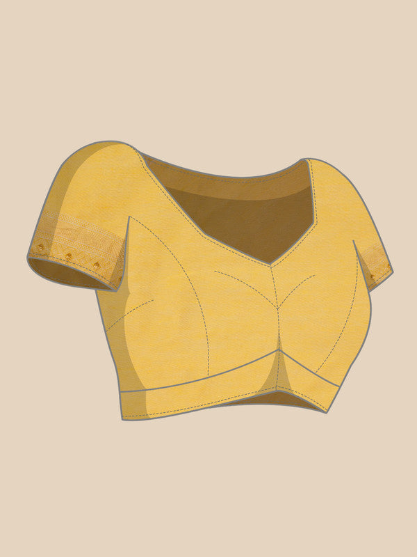 Yellow Cotton Woven Zari Design Floral Saree with Unstitched Blouse - Hiral Fashion | Swadesiicart