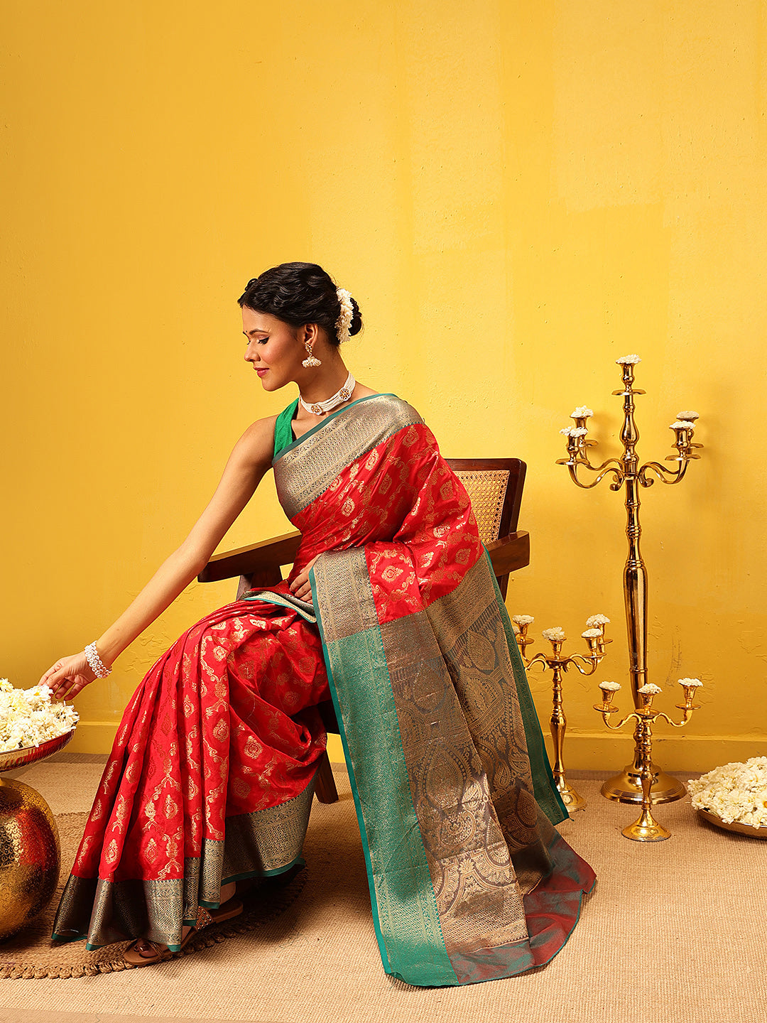 Hiral Fashion Red Banarasi Silk Woven Design Saree | Swadesiicart