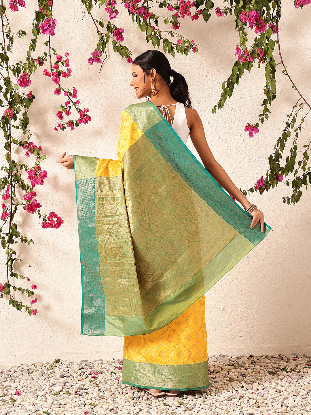 Hiral Fashion Yellow Banarasi Silk Woven Design Saree | Swadesiicart