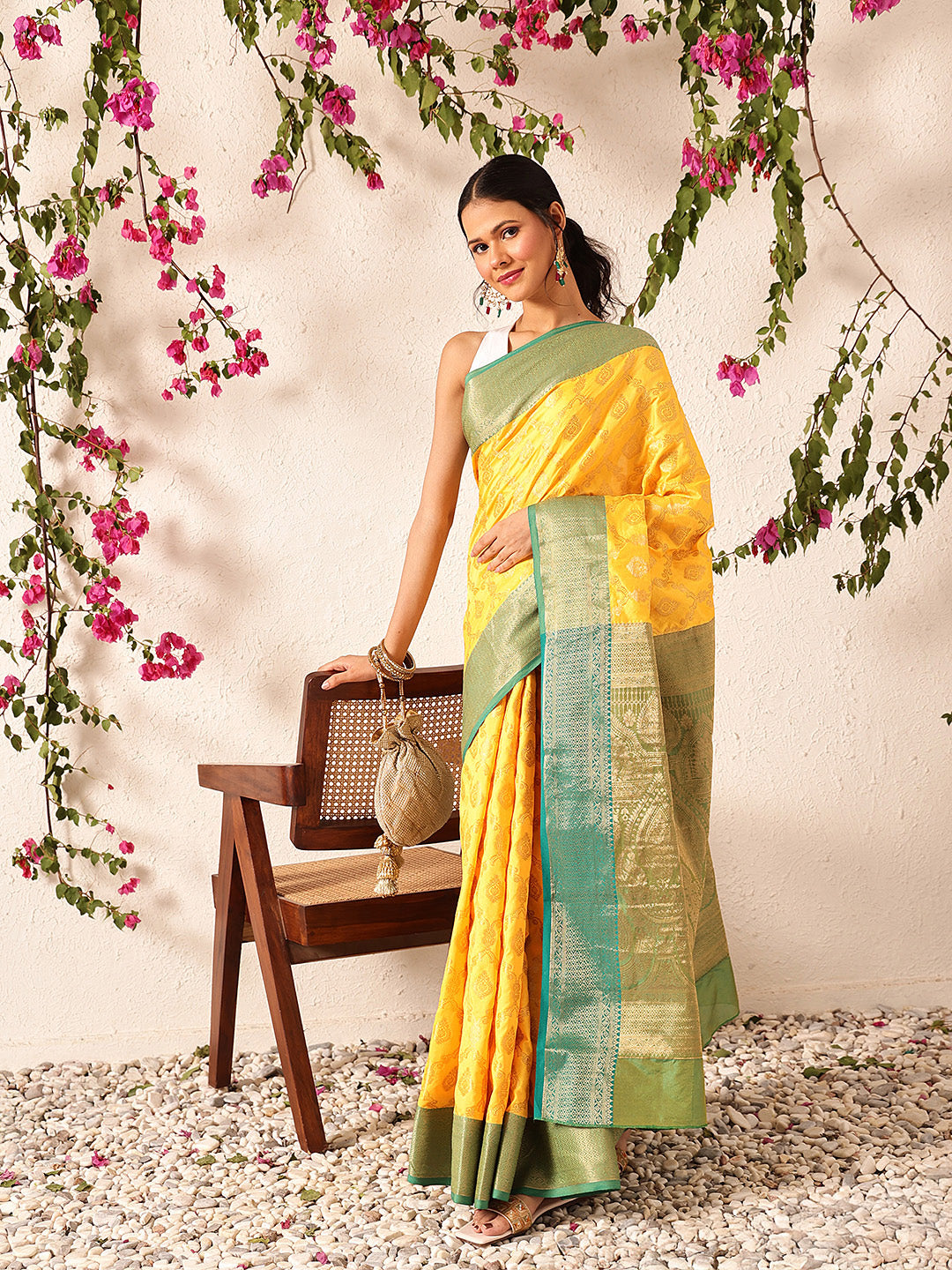 Hiral Fashion Yellow Banarasi Silk Woven Design Saree | Swadesiicart