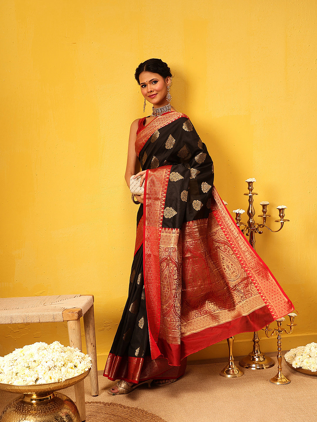 Hiral Fashion Black Banarasi Silk Woven Design Saree | Swadesiicart