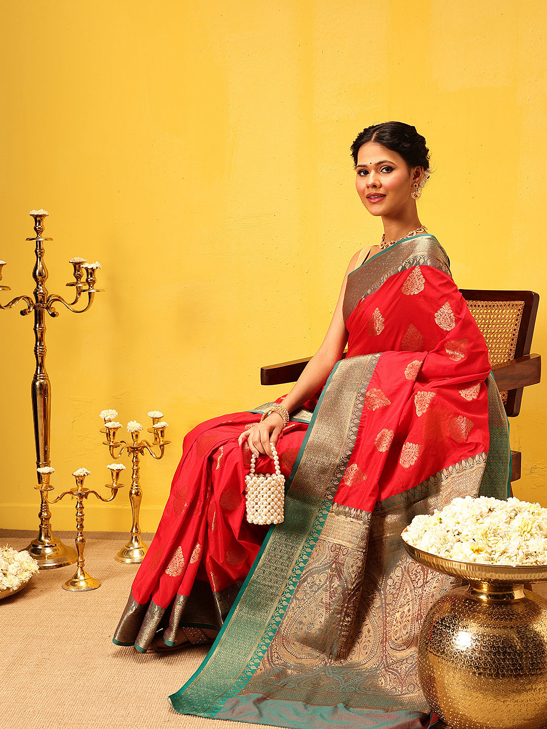 Hiral Fashion Red Banarasi Silk Woven Design Saree | Swadesiicart