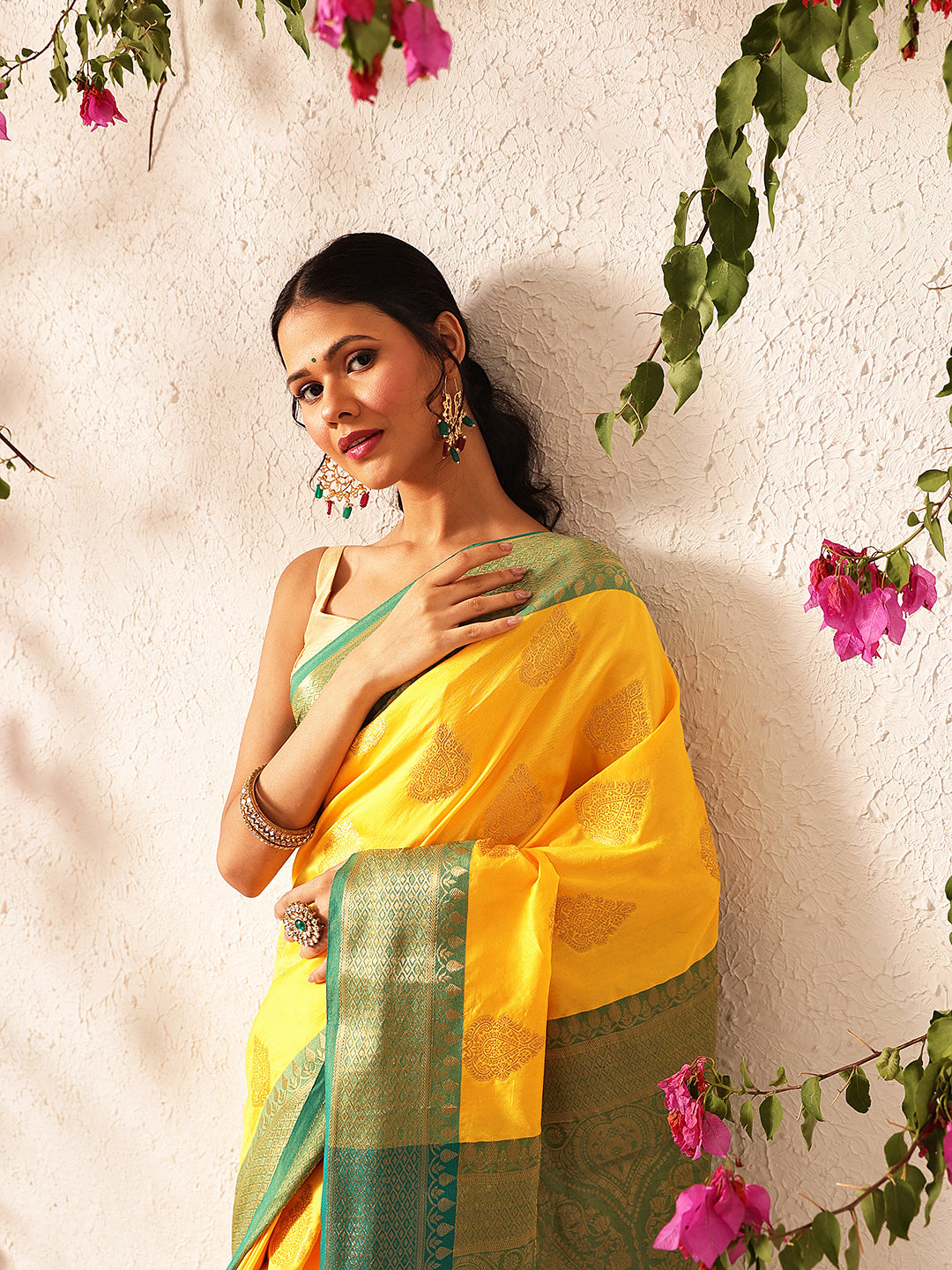 Hiral Fashion Yellow Banarasi Silk Woven Design Saree | Swadesiicart