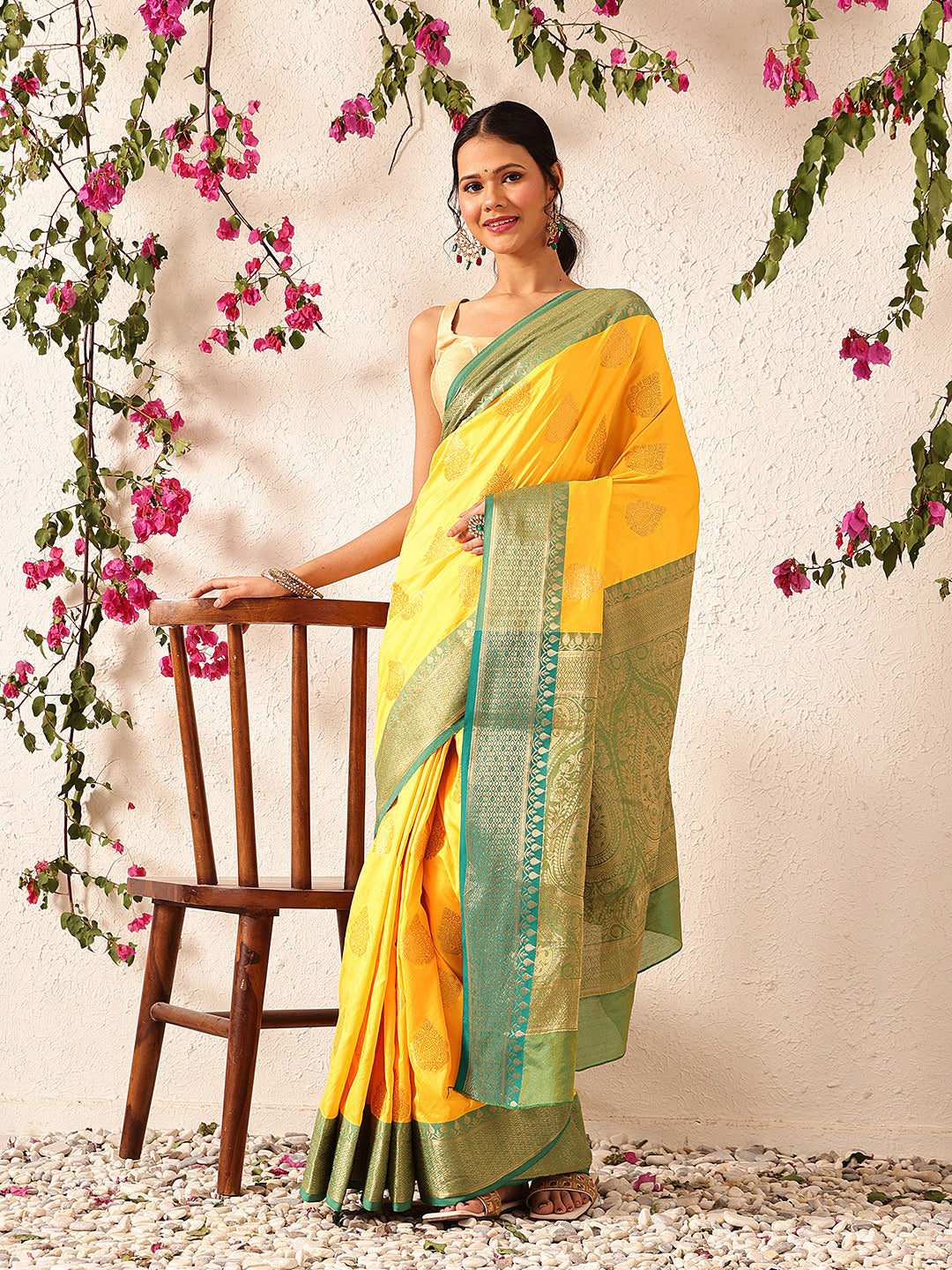 Hiral Fashion Yellow Banarasi Silk Woven Design Saree | Swadesiicart