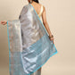 Blue Tissue Silk Woven Zari Design Floral Saree with Unstitched Blouse - Hiral Fashion | Swadesiicart