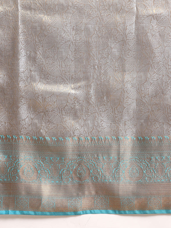 Blue Tissue Silk Woven Zari Design Floral Saree with Unstitched Blouse - Hiral Fashion | Swadesiicart