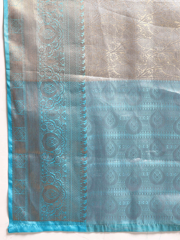 Blue Tissue Silk Woven Zari Design Floral Saree with Unstitched Blouse - Hiral Fashion | Swadesiicart