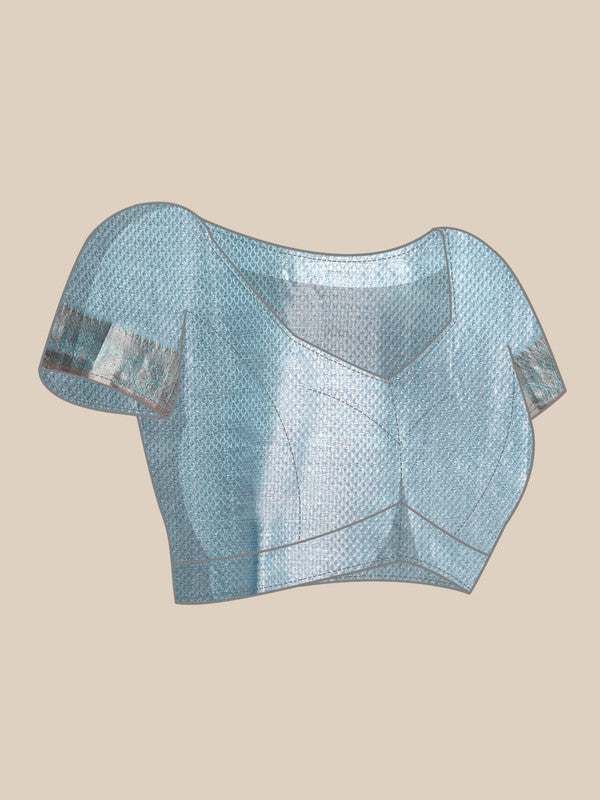 Blue Tissue Silk Woven Zari Design Floral Saree with Unstitched Blouse - Hiral Fashion | Swadesiicart