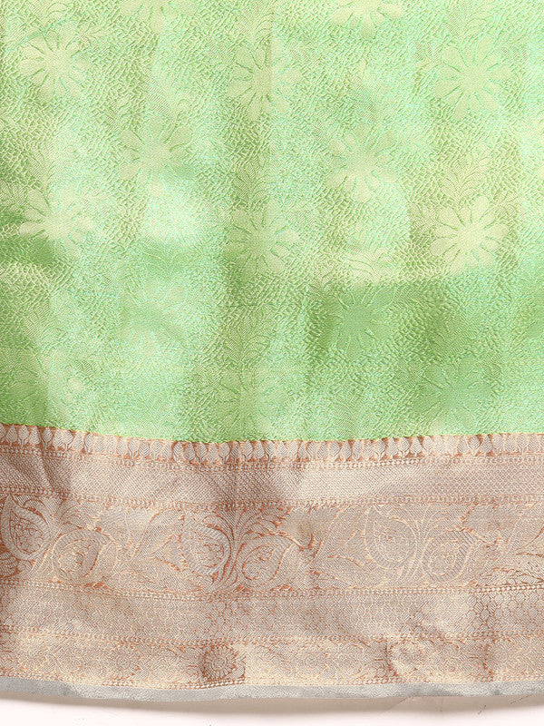 Green Tissue Silk Woven Zari Design Floral Saree with Unstitched Blouse - Hiral Fashion | Swadesiicart