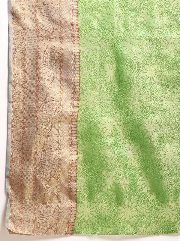 Green Tissue Silk Woven Zari Design Floral Saree with Unstitched Blouse - Hiral Fashion | Swadesiicart