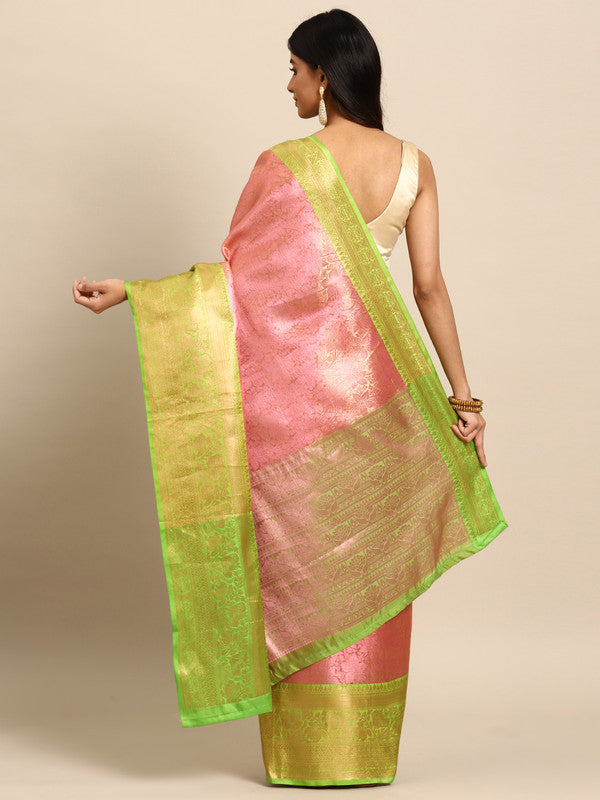 Pink Tissue Silk Woven Zari Design Floral Saree with Unstitched Blouse - Hiral Fashion | Swadesiicart