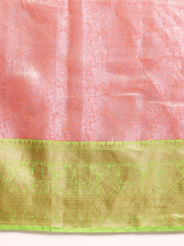 Pink Tissue Silk Woven Zari Design Floral Saree with Unstitched Blouse - Hiral Fashion | Swadesiicart