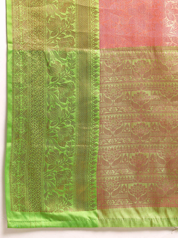 Pink Tissue Silk Woven Zari Design Floral Saree with Unstitched Blouse - Hiral Fashion | Swadesiicart