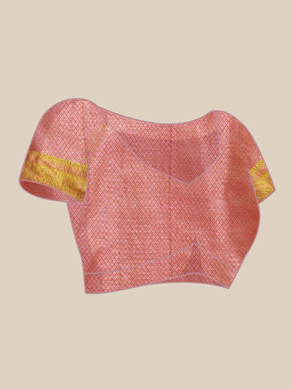 Pink Tissue Silk Woven Zari Design Floral Saree with Unstitched Blouse - Hiral Fashion | Swadesiicart