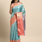 Turquoise Tissue Silk Woven Zari Design Floral Saree with Unstitched Blouse - Hiral Fashion | Swadesiicart