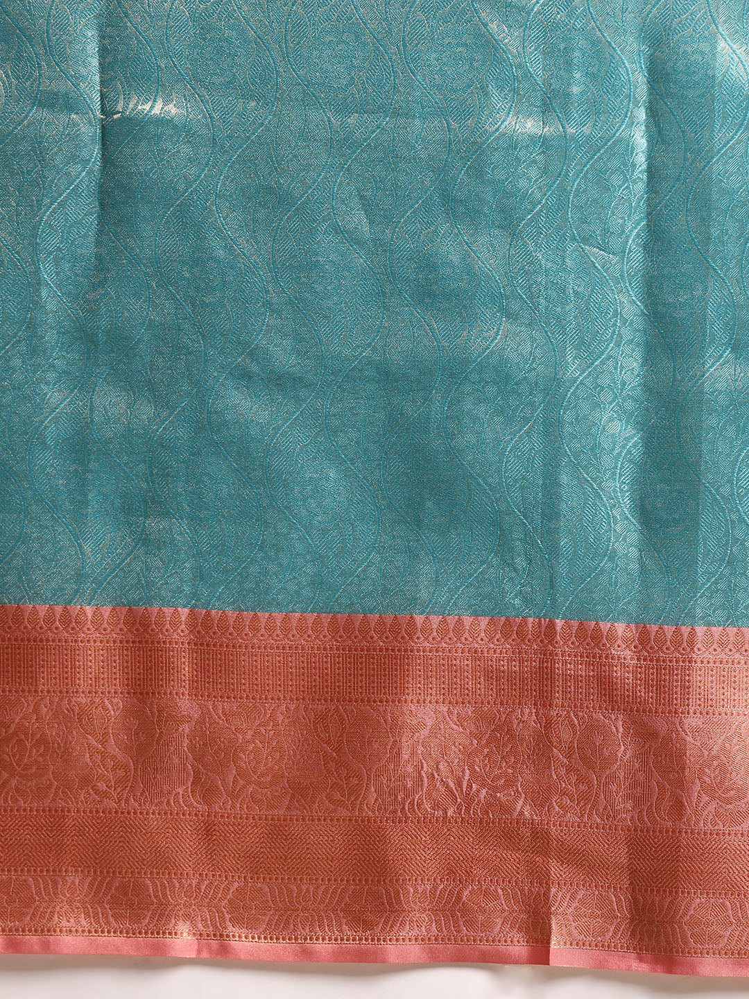 Turquoise Tissue Silk Woven Zari Design Floral Saree with Unstitched Blouse - Hiral Fashion | Swadesiicart