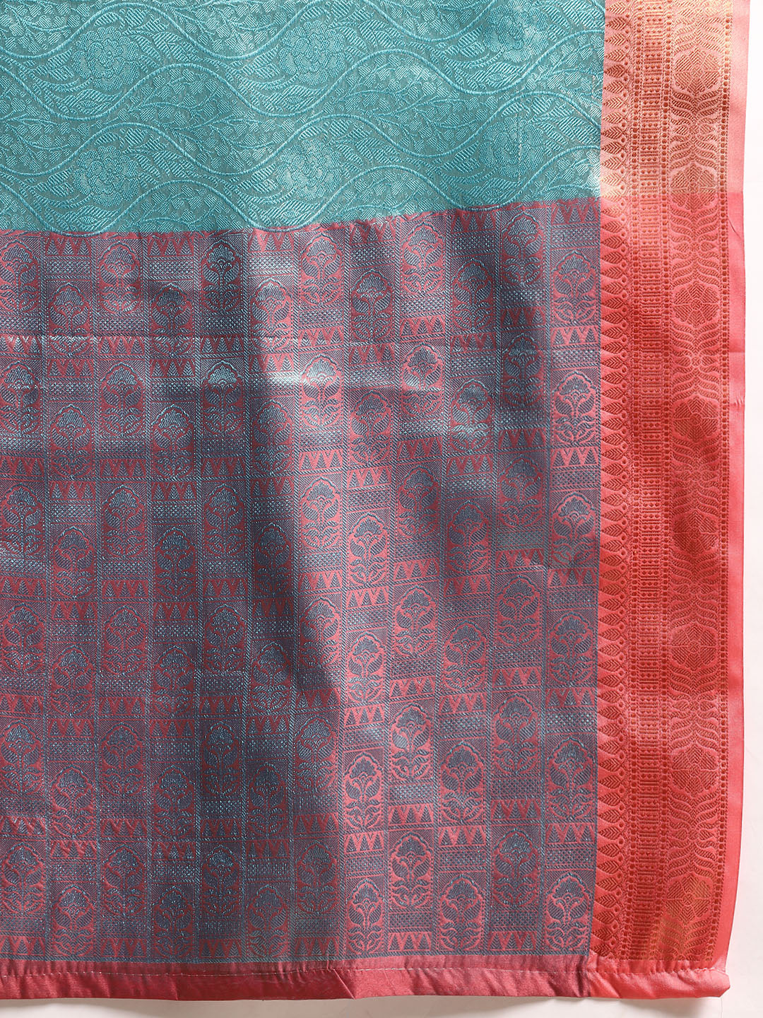 Turquoise Tissue Silk Woven Zari Design Floral Saree with Unstitched Blouse - Hiral Fashion | Swadesiicart