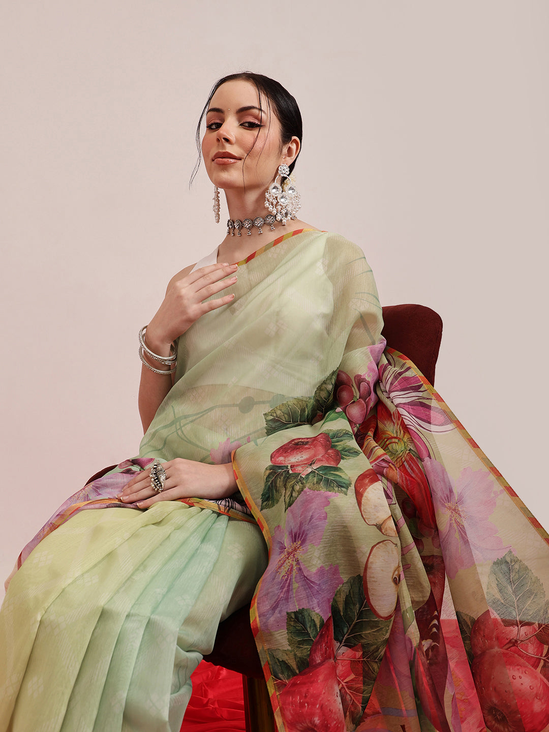 Hiral Fashion Olive Chanderi Cotton Blend Animal Print Digital Printed Saree | Swadesiicart
