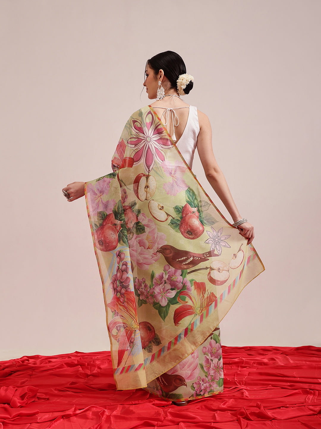 Hiral Fashion Olive Chanderi Cotton Blend Animal Print Digital Printed Saree | Swadesiicart
