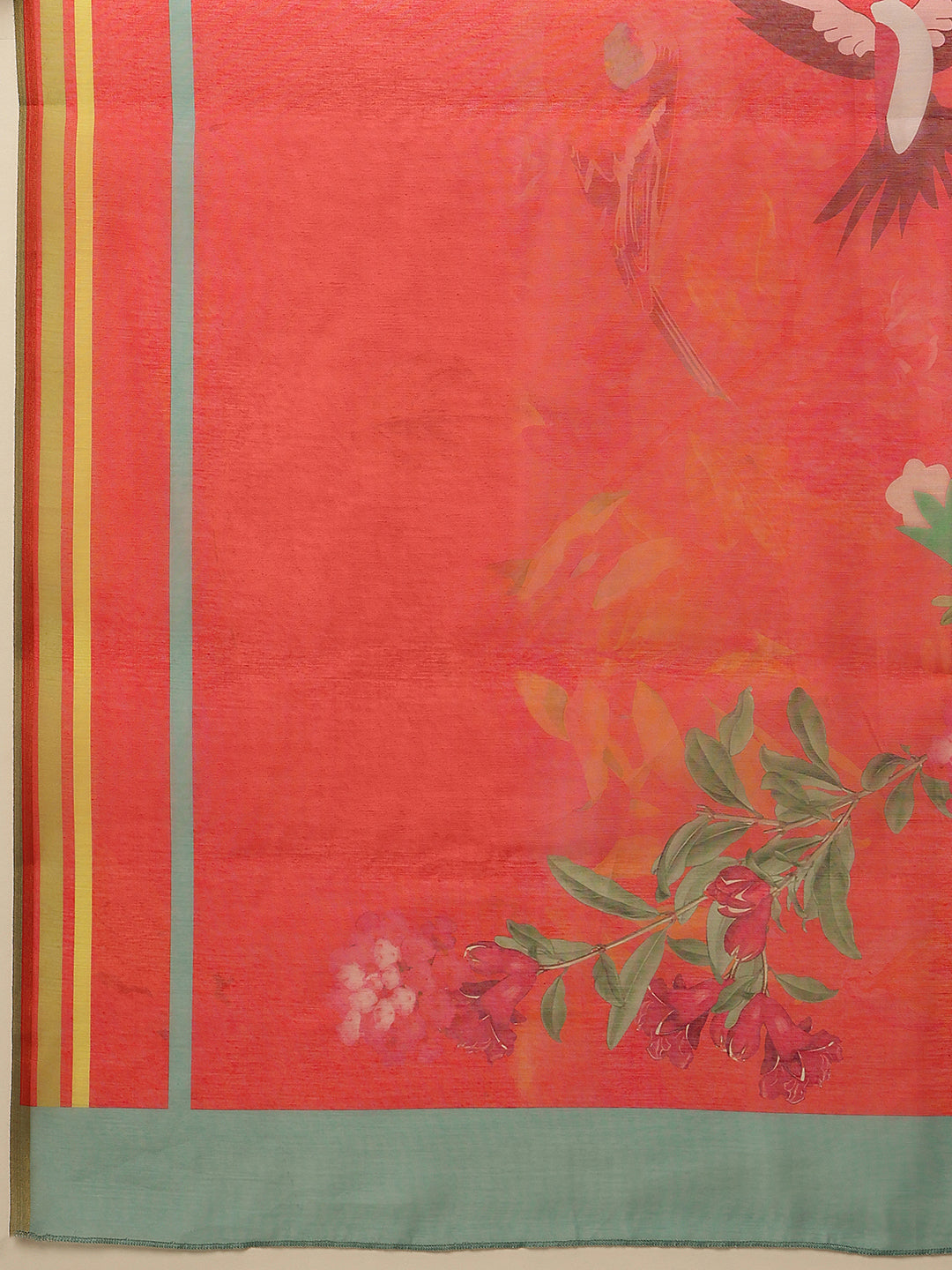 Hiral Fashion Red Chanderi Cotton Blend Fruits Digital Printed Saree | Swadesiicart