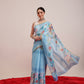 Hiral Fashion Blue Chanderi Cotton Blend Fruits Digital Printed Saree | Swadesiicart