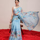 Hiral Fashion Blue Chanderi Cotton Blend Fruits Digital Printed Saree | Swadesiicart