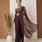 Hiral Fashion Brown Chanderi Cotton Blend Floral Digital Printed Saree | Swadesiicart