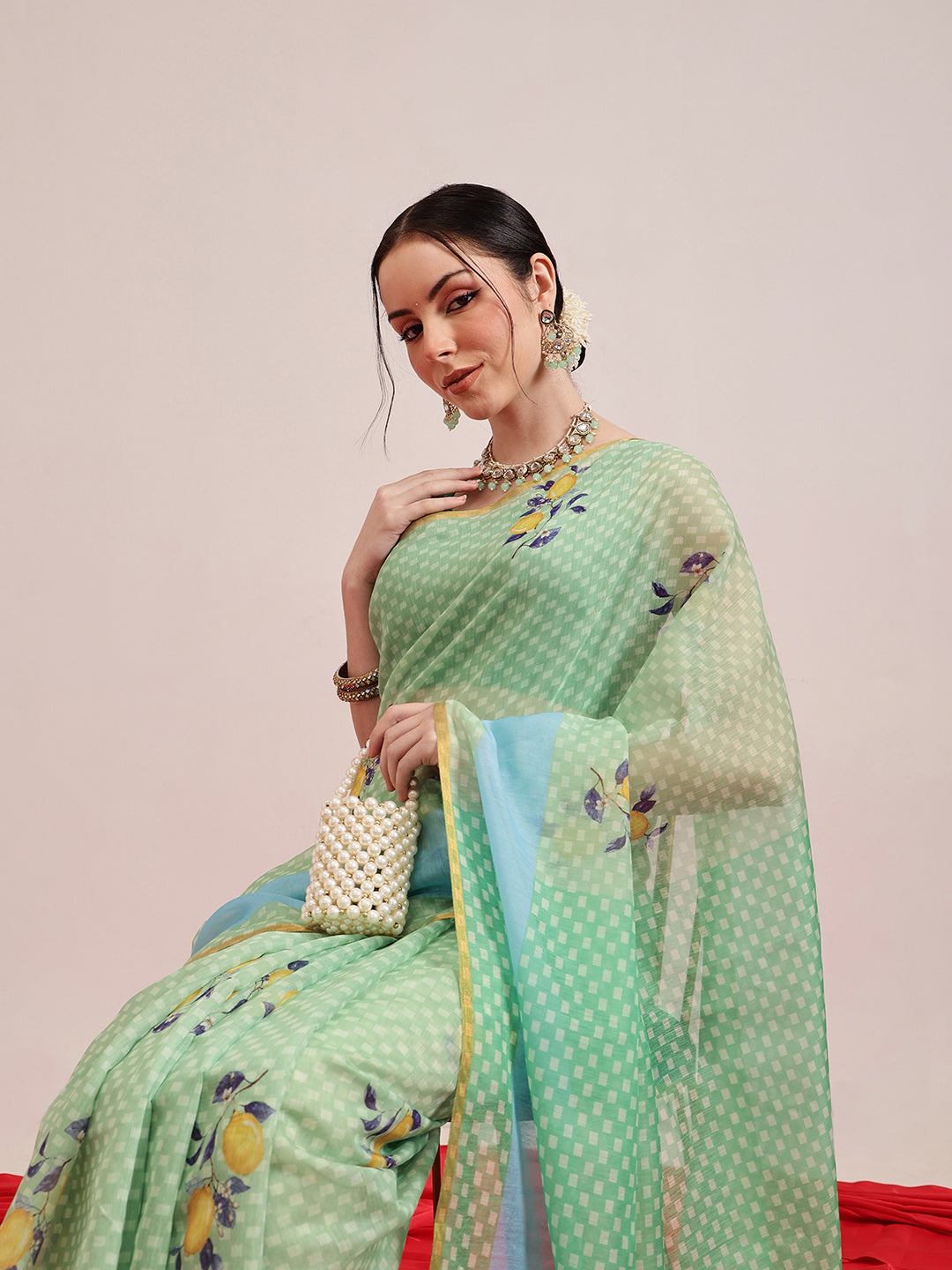 Hiral Fashion Green Chanderi Cotton Blend Animal Print Digital Printed Saree | Swadesiicart