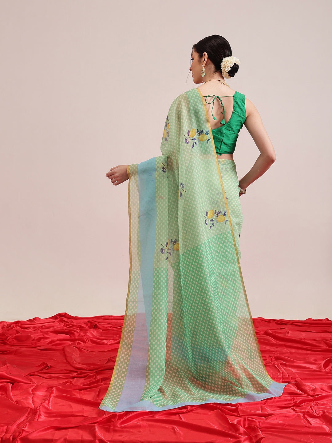 Hiral Fashion Green Chanderi Cotton Blend Animal Print Digital Printed Saree | Swadesiicart