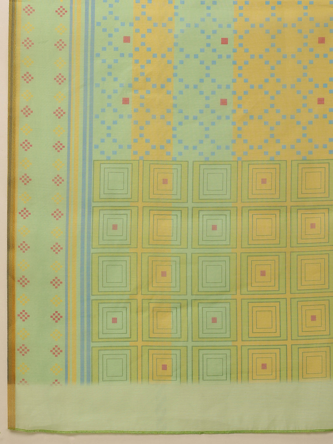 Hiral Fashion Olive Chanderi Cotton Blend Geomatric Digital Printed Saree | Swadesiicart