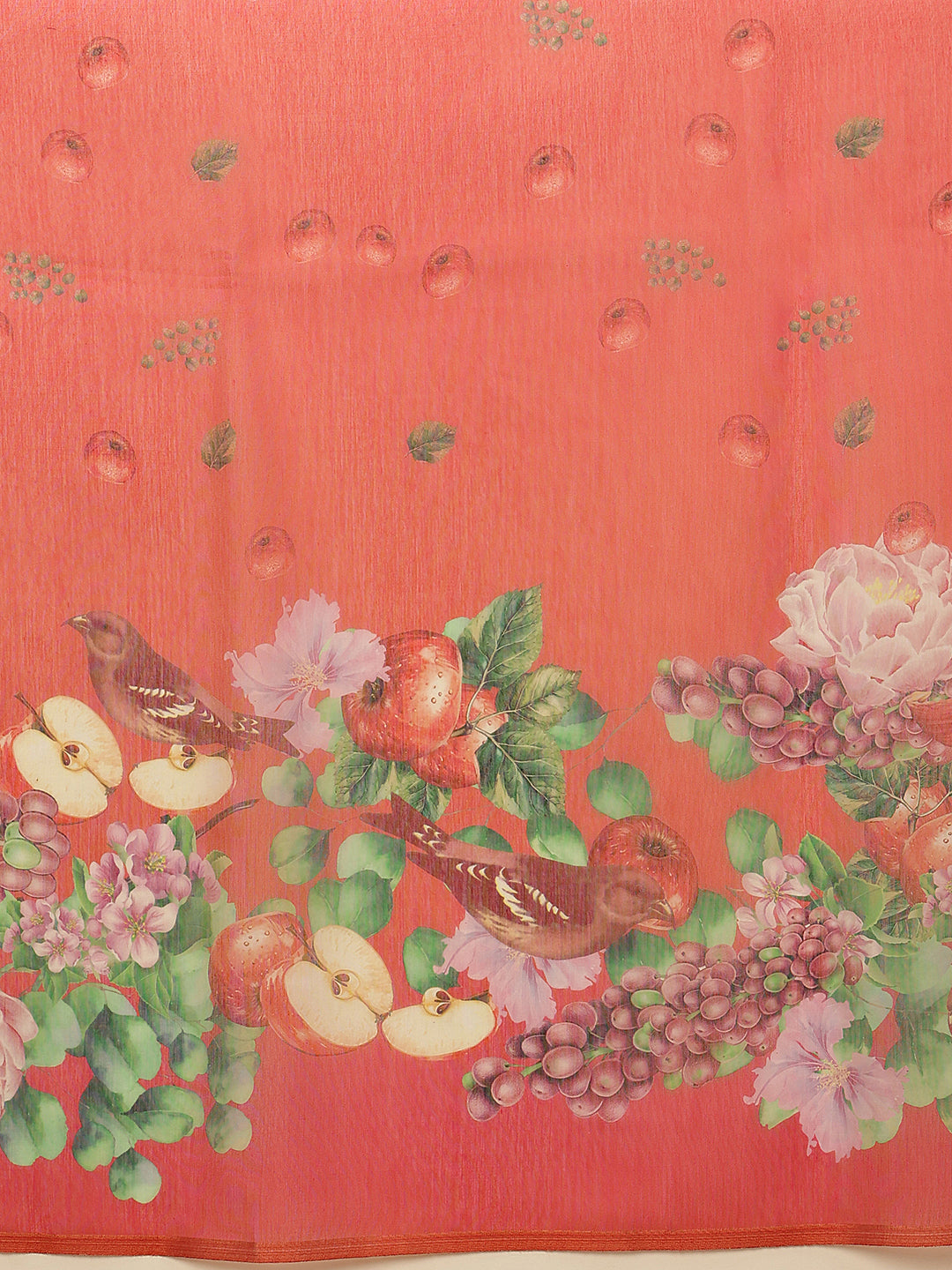 Hiral Fashion Red Chanderi Cotton Blend Fruits Digital Printed Saree | Swadesiicart