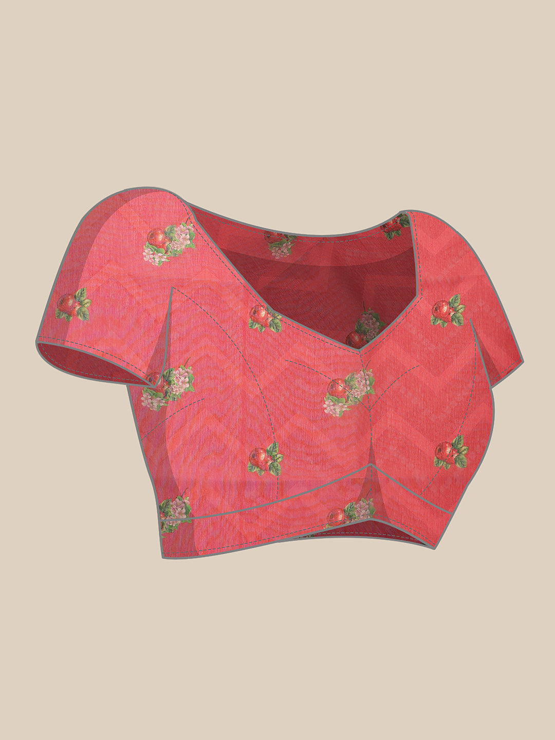Hiral Fashion Red Chanderi Cotton Blend Fruits Digital Printed Saree | Swadesiicart