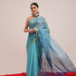 Hiral Fashion Teal Chanderi Cotton Blend Abstract Digital Printed Saree | Swadesiicart